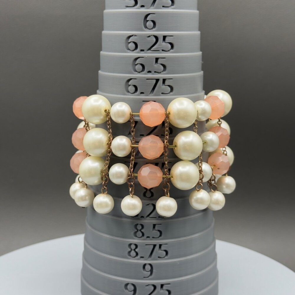 Vintage Faux Pearl Peach Beaded Stretch Bracelet READ - Picture 5 of 14